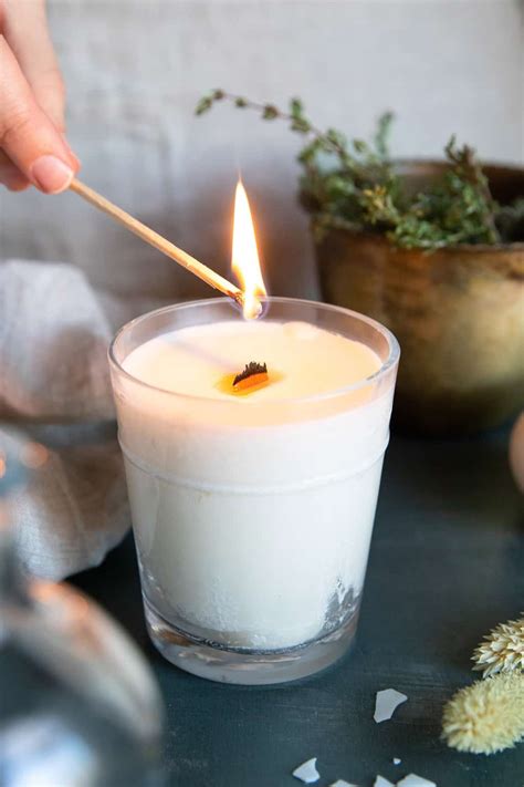 thick glass measuring cup to make canfles|Simple DIY Wood Wick Candle .